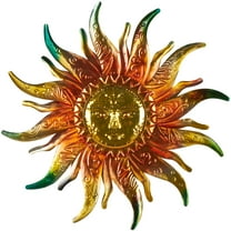 DecMode Gold Stainless Steel Metal Face Sun Wall Decor with Red, Green, and Orange Accents