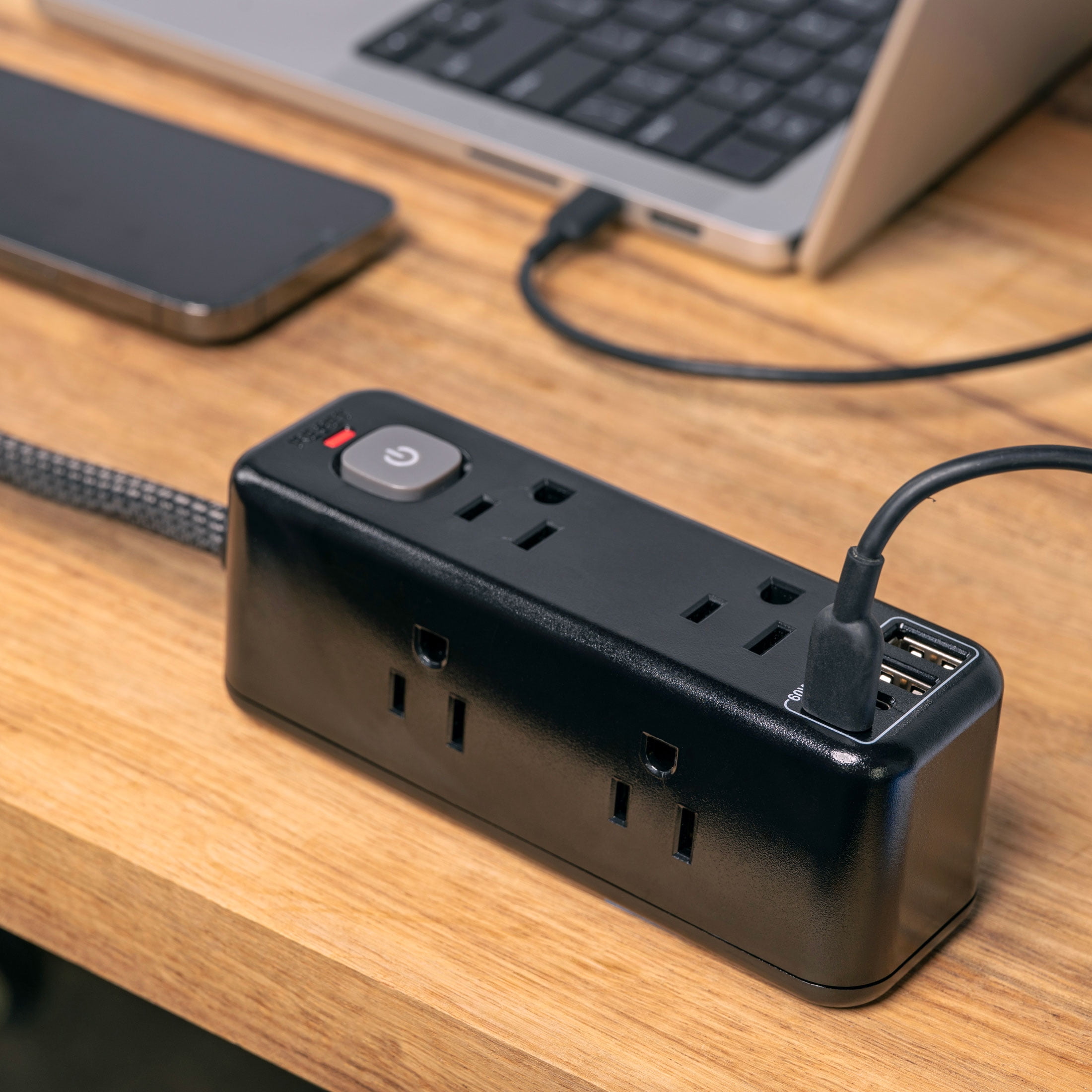 (2 pack) Hyper Tough 6ft Extension Cord Power Strip with 6 Outlets, USB-A & USB-C, 900J Surge Protector, Black