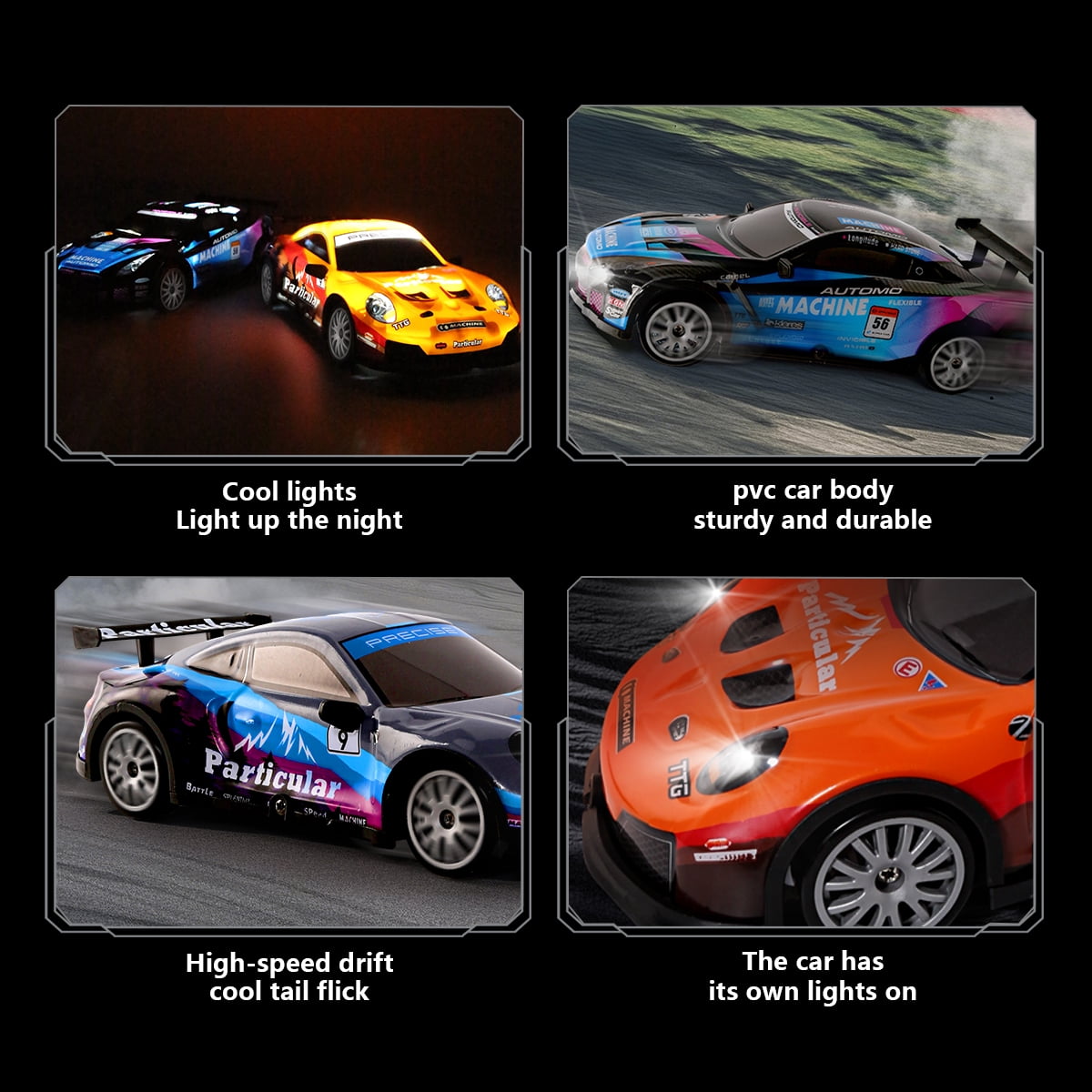 4wd drift remote control racing car, high speed rc car with led lights and multiplayer mode