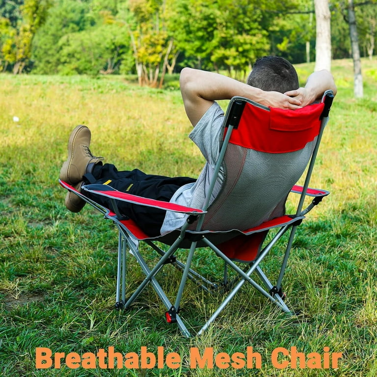 FUNDANGO 2 Pack Reclining Camping Chair with Foot Rest Portable Mesh Folding Lounge Chairs Adjustable Chaise Lawn Chair with Headrest Cup Holder