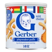 Gerber Stage 3 Baby Snacks, Playmaker Game Day Lil' Crunchies Puffs, Mild Cheddar, 1.48 oz