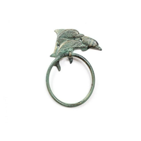 Antique Bronze Accessories - Antique Seaworn Bronze Cast Iron Dolphins Towel Holder 7