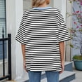 thumbnail image 4 of OSOLU Solid Color Striped Color Block Oversized T-Shirt Short Sleeve Tshirts Tee For Women Casual Summer Tee Tops Classic Women Tops Dressy Casual, 4 of 5