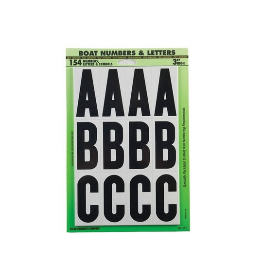 Hy-Ko MM-144-B Packaged Number and Letter Set, 3 in H Character, Black Character, White Background, Vinyl
