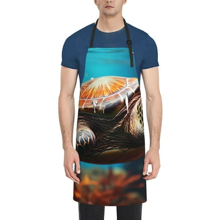 

Picia Realistic Turtle Waterproof Apron for Unisex Adult - Adjustable Bib Apron with Pockets Ideal for Cooking Gardening Painting and Household Chores