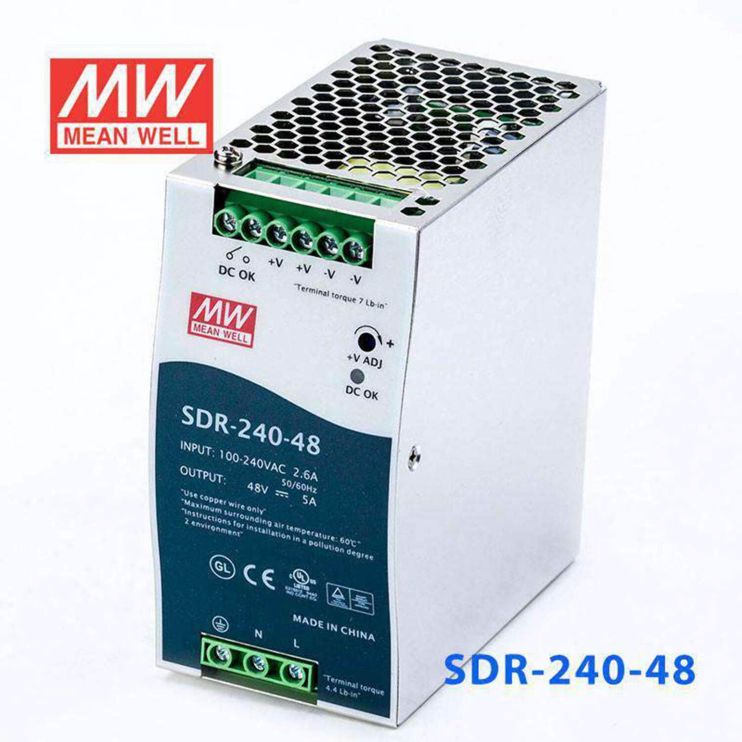 Mean Well SDR-240-48 Single Output Industrial Power Supply 240W 48V - DIN Rail