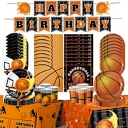 Basketball Party Tableware, 166pcs Basketball Birthday Tableware - Plates NapkinsTablecloths Happy Birthday Banner etc Basketball Themed Tableware for Basketball Party Decorations
