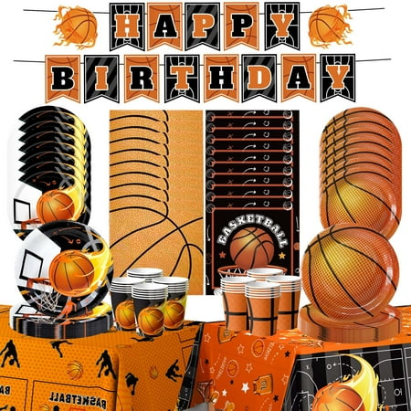 Basketball Party Tableware, 166pcs Basketball Birthday Tableware - Plates NapkinsTablecloths Happy Birthday Banner etc Basketball Themed Tableware for Basketball Party Decorations