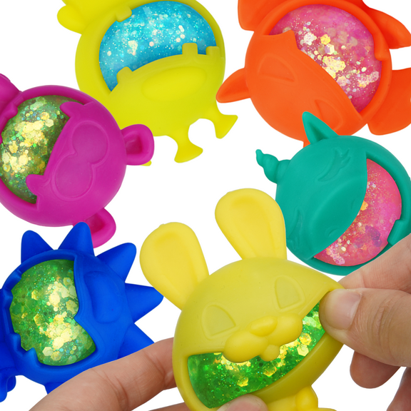 Power Your Fun Glitter Gobblers Blind Box Squishy Toys 6 Pack, Interchangeable Toys for Kids Ages 3 
