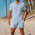 thumbnail image 2 of Hinvhai Men's 2 Piece Short Set Cuban Guayabera Shirts Short Sleeve Casual Beach Outfits Set Light Blue XXL(XXL), 2 of 8