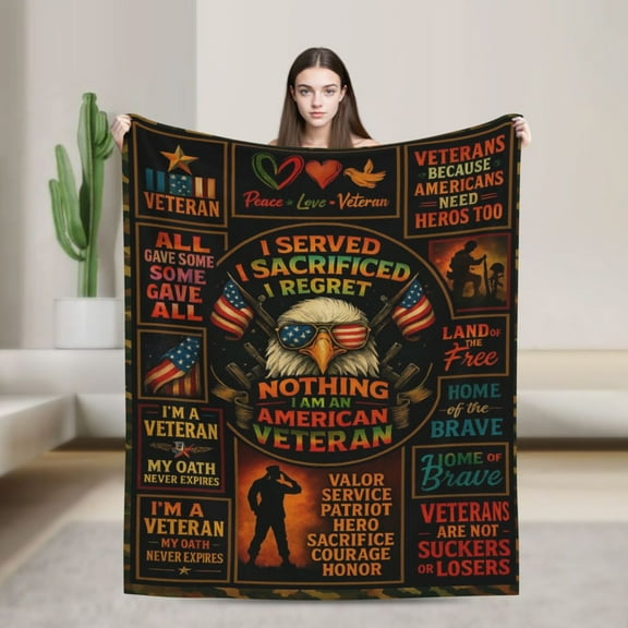 Veteran Gift for Dad Husband Grandpa, Veteran Blankets, Proud Patriotic Fleece Blanket, Soft Warm Blanket Thank You Gifts, Meaningful Gifts for Soldiers Military Veterans Day 50x40