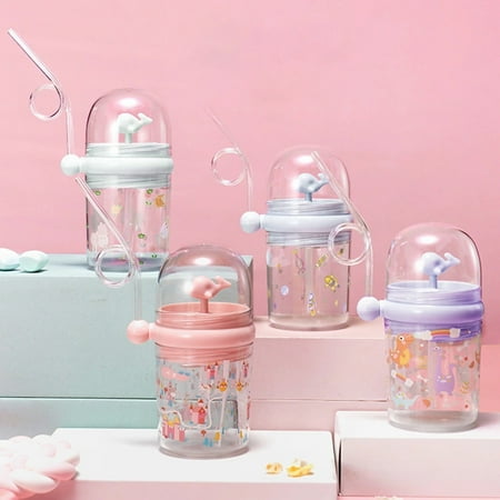 

Hesroicy 250ML Straw Cup Adorable Creative Cartoon Whale Sprays Water Drinking Bottle Household Supplies