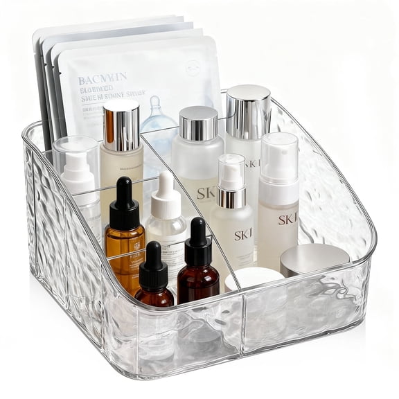 Mber Makeup Brush Holder Organizer, Makeup Brushes Holder for Vanity Skincare Cosmetic Organizer, Acrylic Desk Organizer for Makeup with 5 Compartment
