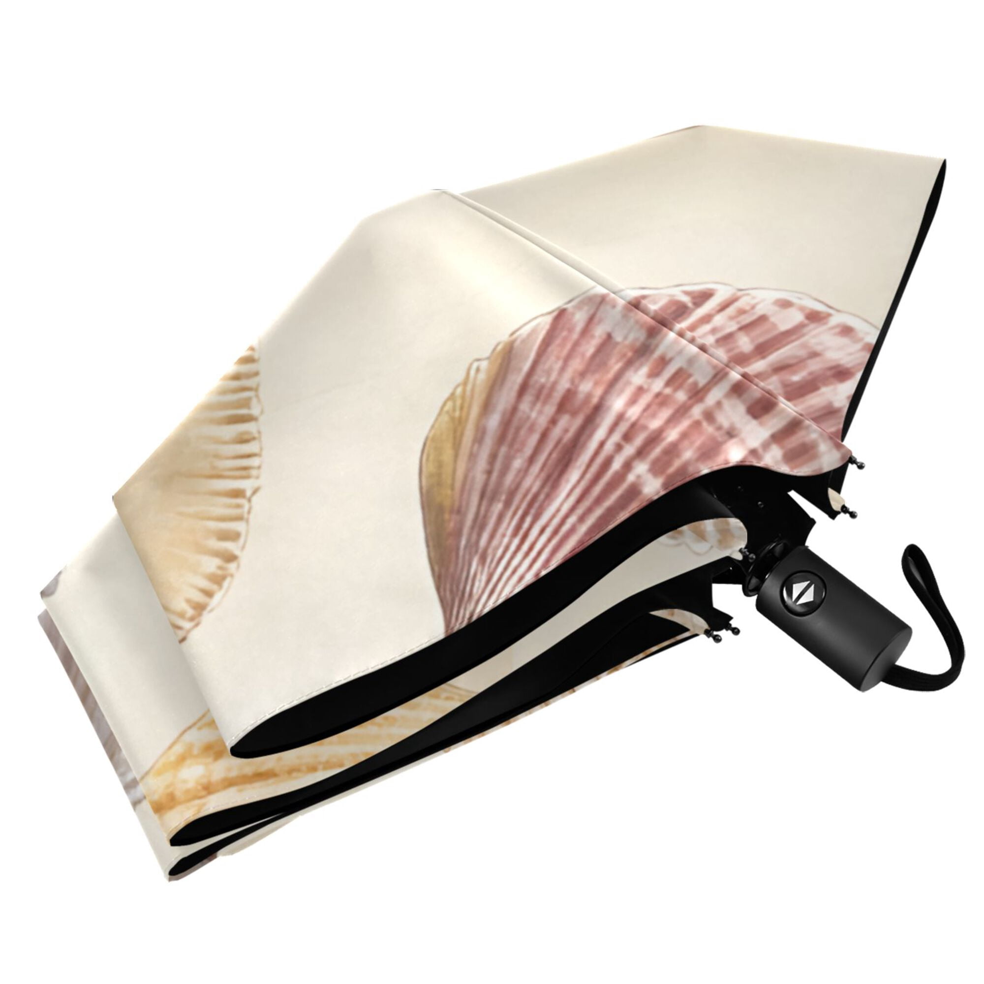 FORMRS Travel Umbrella Folding Auto Open Close Windproof Rain UV Protection, Beige Watercolor Seashells