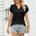 thumbnail image 4 of Womens Blouses and Tops Dressy Ladies Casual Fashion Sexy Button Hollow Loose V-Neck Short Sleeve Top, 4 of 9