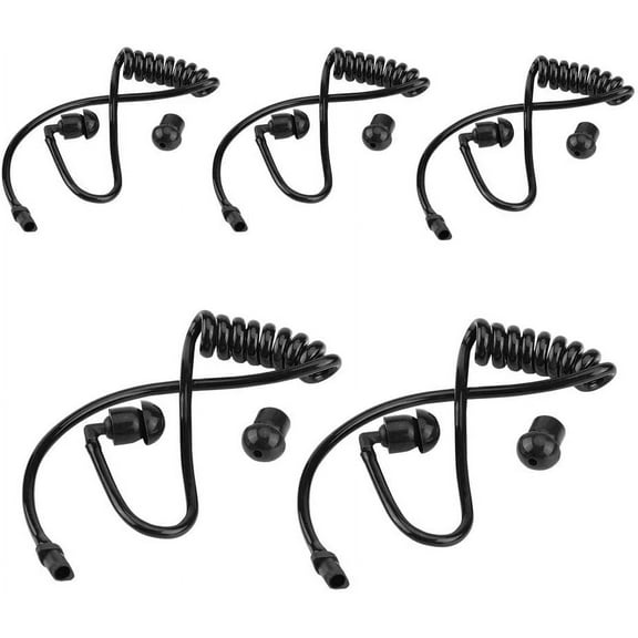 Coiled Acoustic Tube Replacement for Two-Way Radio Audio Kits Headset Walkie Talkie Earpiece Packed of 5 Pieces with Ear Tips-Black