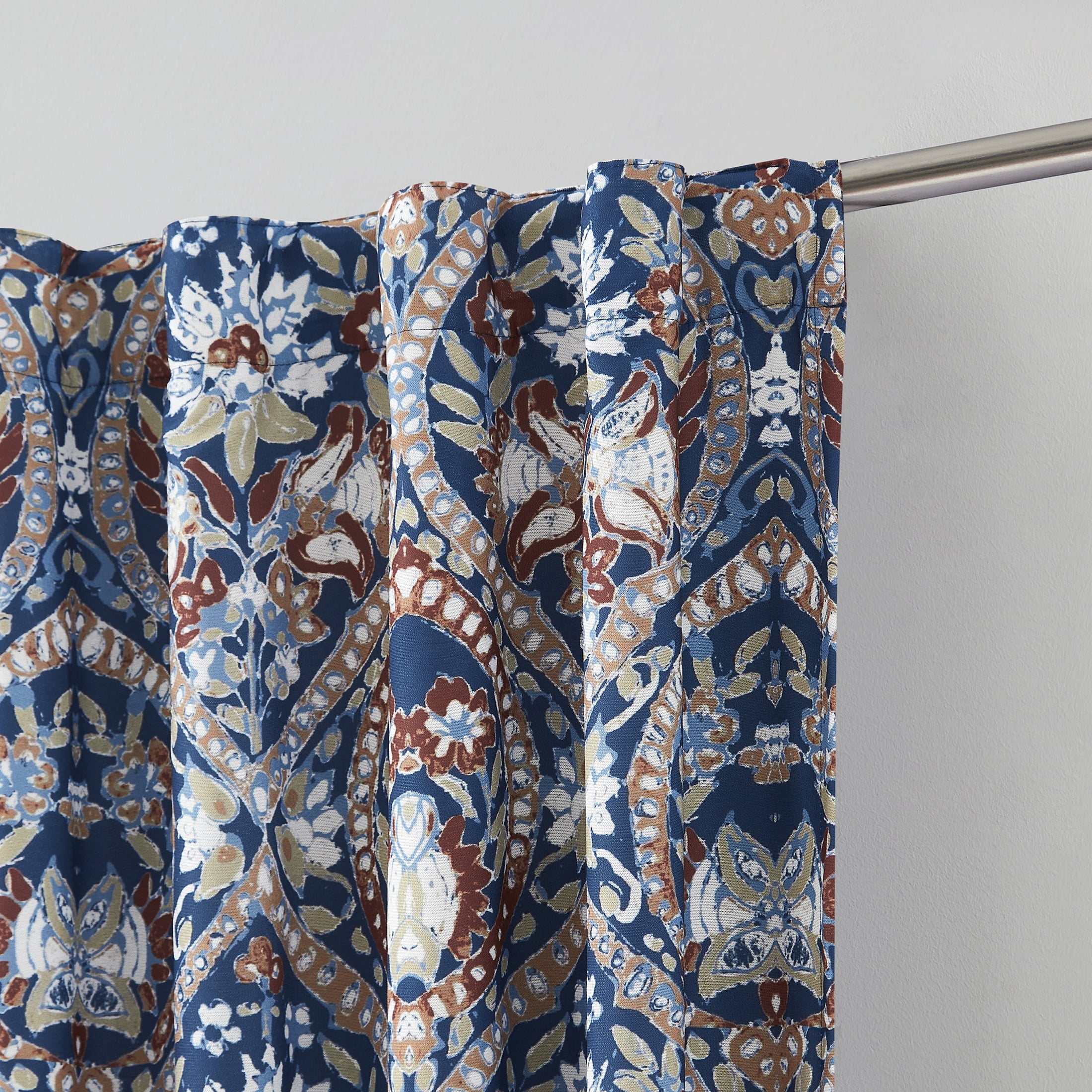 Indigo Ink Dacha Navy/Multicolor Ogee Rod Pocket Blackout Curtain Panel, 52" x 84"