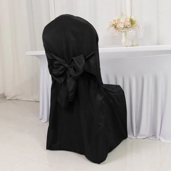 BalsaCircle 10 Black Polyester Banquet Wedding Chair Covers with Attached Sashes Wedding Linens  Ceremony Dinner Party Reception Catering Events Decorations Supplies
