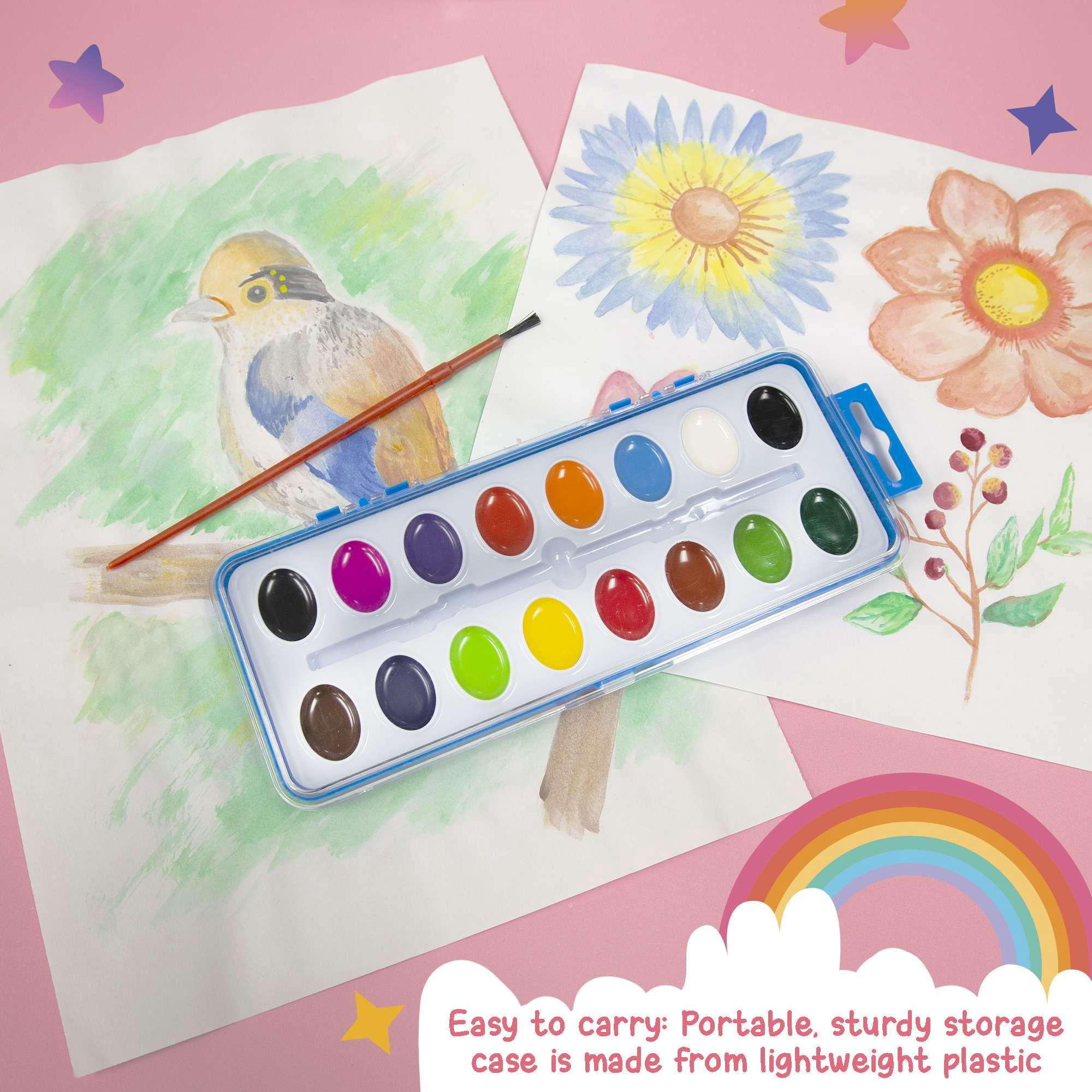 BAZIC Watercolor w/ Brush Semi Moist 16 Color, Non-Toxic Paint Set, 24-Pack