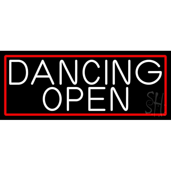 White Dancing Open With Red Border LED Neon Sign 10 x 24 - inches, Clear Edge Cut Acrylic Backing, with Dimmer - Bright and Premium built indoor LED Neon Sign for Bar decor.