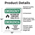 thumbnail image 2 of (2 Pack) In Case Of Fire Exit Call 9-1-1 Bilingual OSHA Emergency Sign, 2 of 7