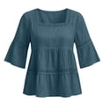 thumbnail image 3 of IPYUI Empire Waist Tops for Women Bell Sleeves Lace Trim Peplum Top Linen Blouses for Women Boho Top Gauze Shirts Plain Square Neck Elegent Stylish Lightweight Fabric Loose Fit Tunic Loose Clothes, 3 of 9