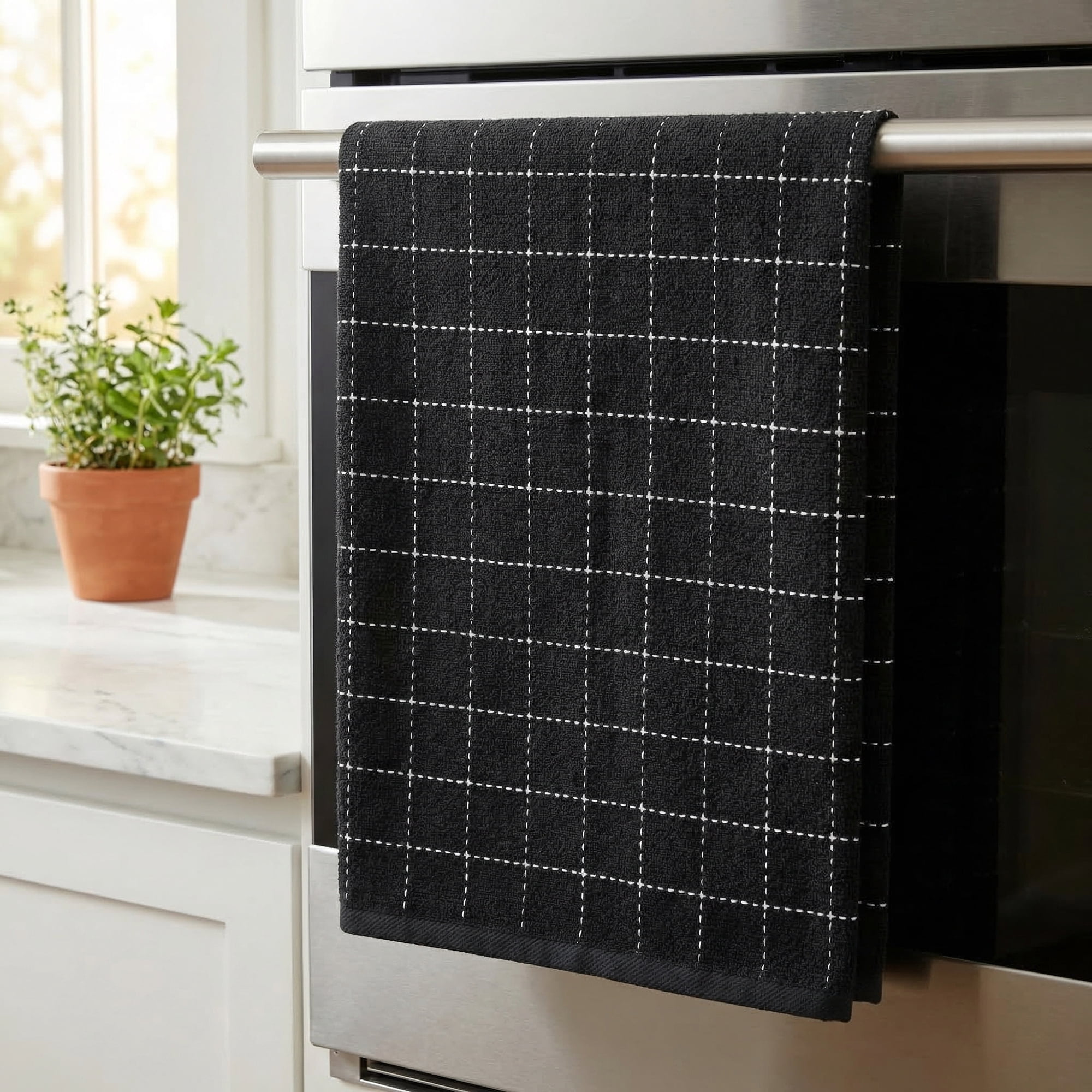 Unique Bargains 4 Pack Highly Absorbent Cotton Reusable Dish Cloths  Black 25" x 15"