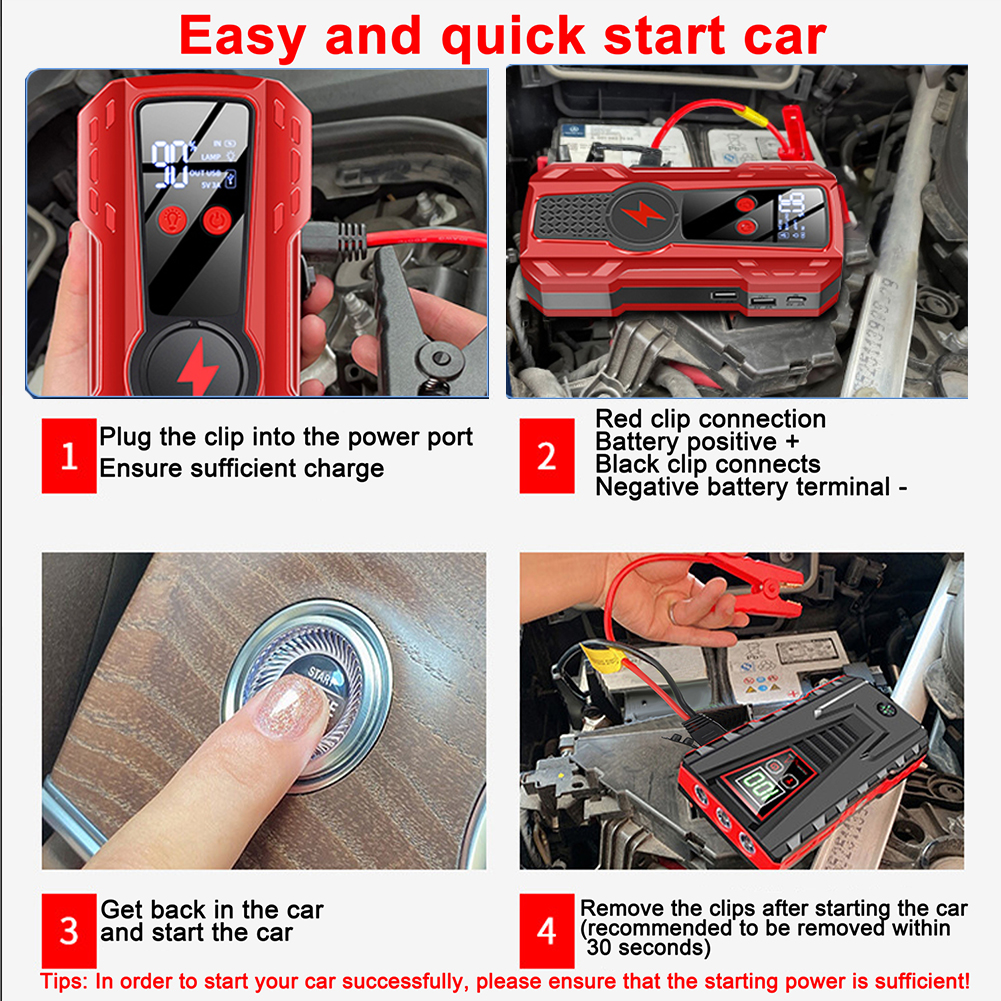 5000A Peak 99800mAh Car Jump Starter - 12V Auto Battery Booster With USB & Flashlight