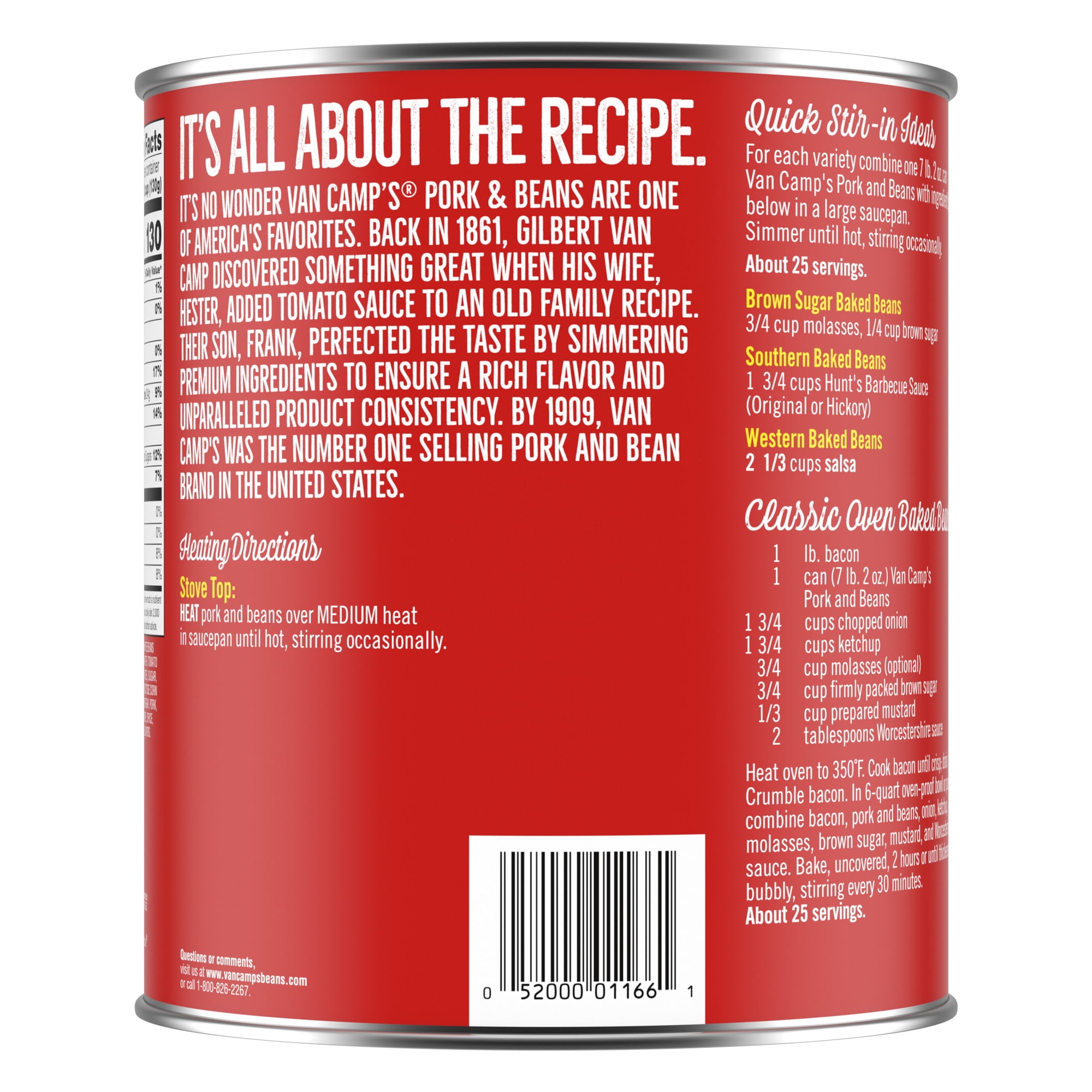 Van Camp's Pork and Beans, 6g Protein Per Serving, Canned Beans, 114 oz. Can