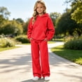 thumbnail image 2 of Kakishop Girls Clothes Toddler Sweatshirts 2 Piece Top Pants Kids Long Sleeve Fall Hoodies and Joggers School Outfits Sets (Red,5-6 Years), 2 of 6