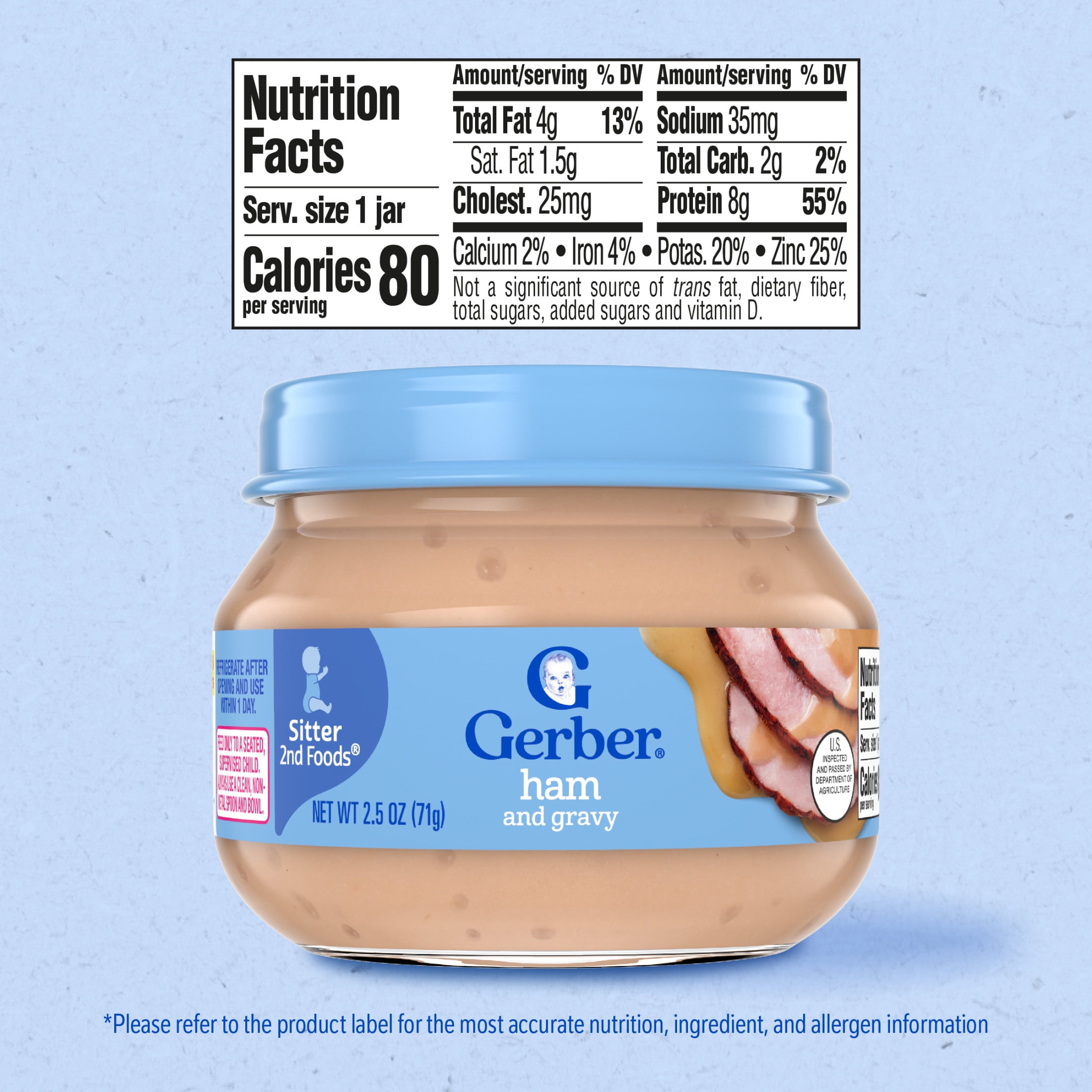 (3 pack) Gerber Stage 2 Baby Food, Ham and Gravy Jar, Baby Puree Jars Glass 2.5 oz