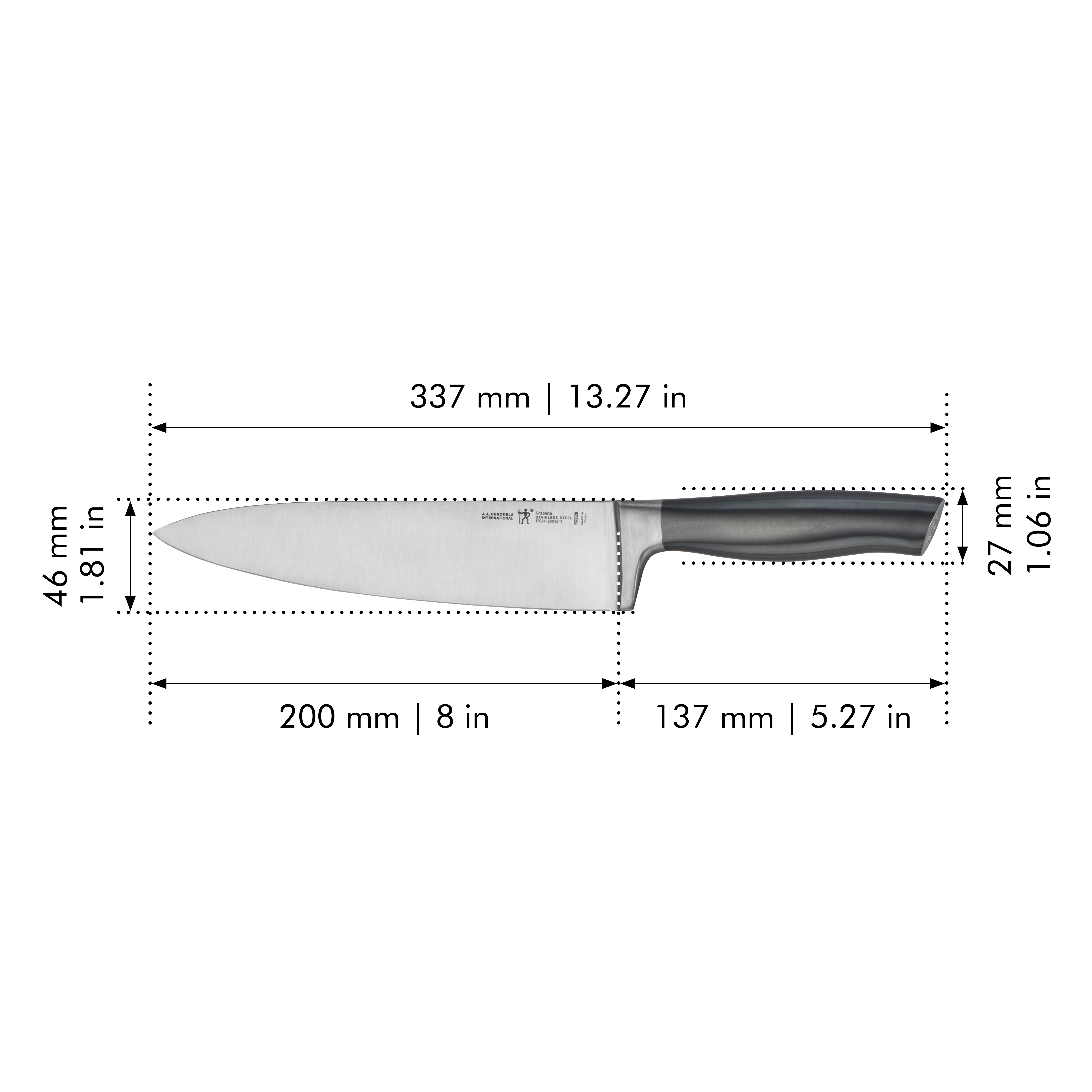 HENCKELS 8-inch Chef's Knife, Graphite, Stainless Steel, Ergonomic