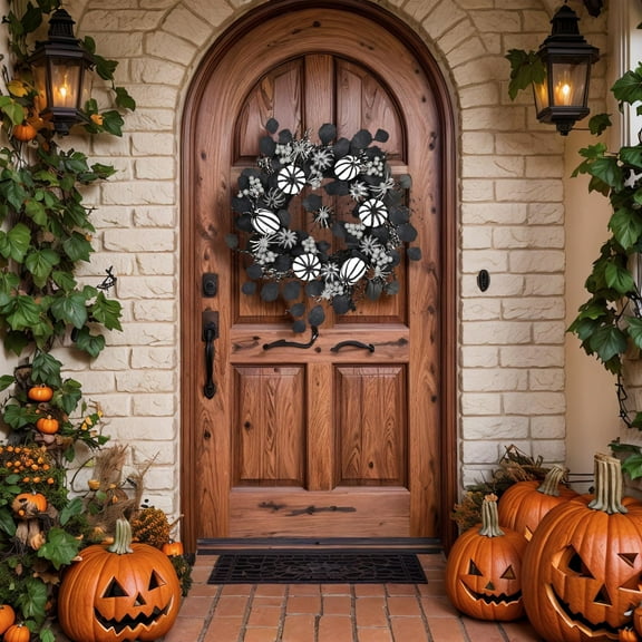 Halloween Eyeball Wreath - Horror Door Hanging Decor (16", Realistic 3D Eyes)