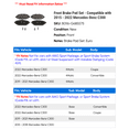 thumbnail image 2 of Front Brake Pad Set - Compatible with 2015 - 2022 Mercedes-Benz C300 2016 2017 2018 2019 2020 2021, 2 of 2