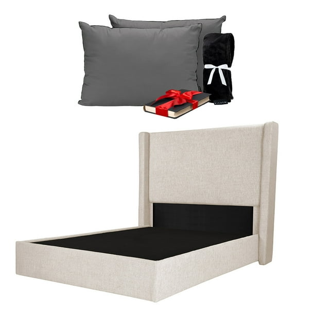 Box Base cama Matrimonial + Cabecera Planx Beige claro + Almohada 2Pack + Frazada