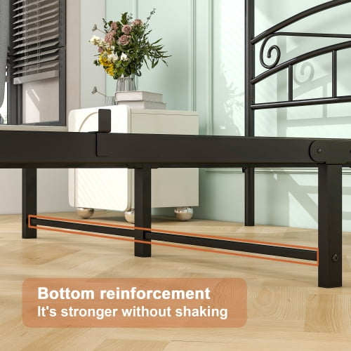 Royard Oaktree Queen Size Metal Canopy Bed Frame with Ornate European Style Headboard & Footboard Sturdy Steel H/Under-Bed Storage Space/No Box Spring Needed/Black