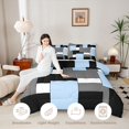 thumbnail image 4 of Manfei Light Blue Gray Square Full Size Comforter Sets, Minimalism Geometric Grid Bedding Comforter Set, Black Reversible 3-Piece, 1 Comforter and 2 Pillowcases, 4 of 6