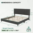thumbnail image 4 of Novilla King Size Bed Frame with Adjustable Headboard Platform King Bed Frame Linen Fabric Upholstered Headboard, No Box Spring Needed, Noise-Free, Wooden Slats Support, Easy Assembly, Dark Grey, 4 of 8