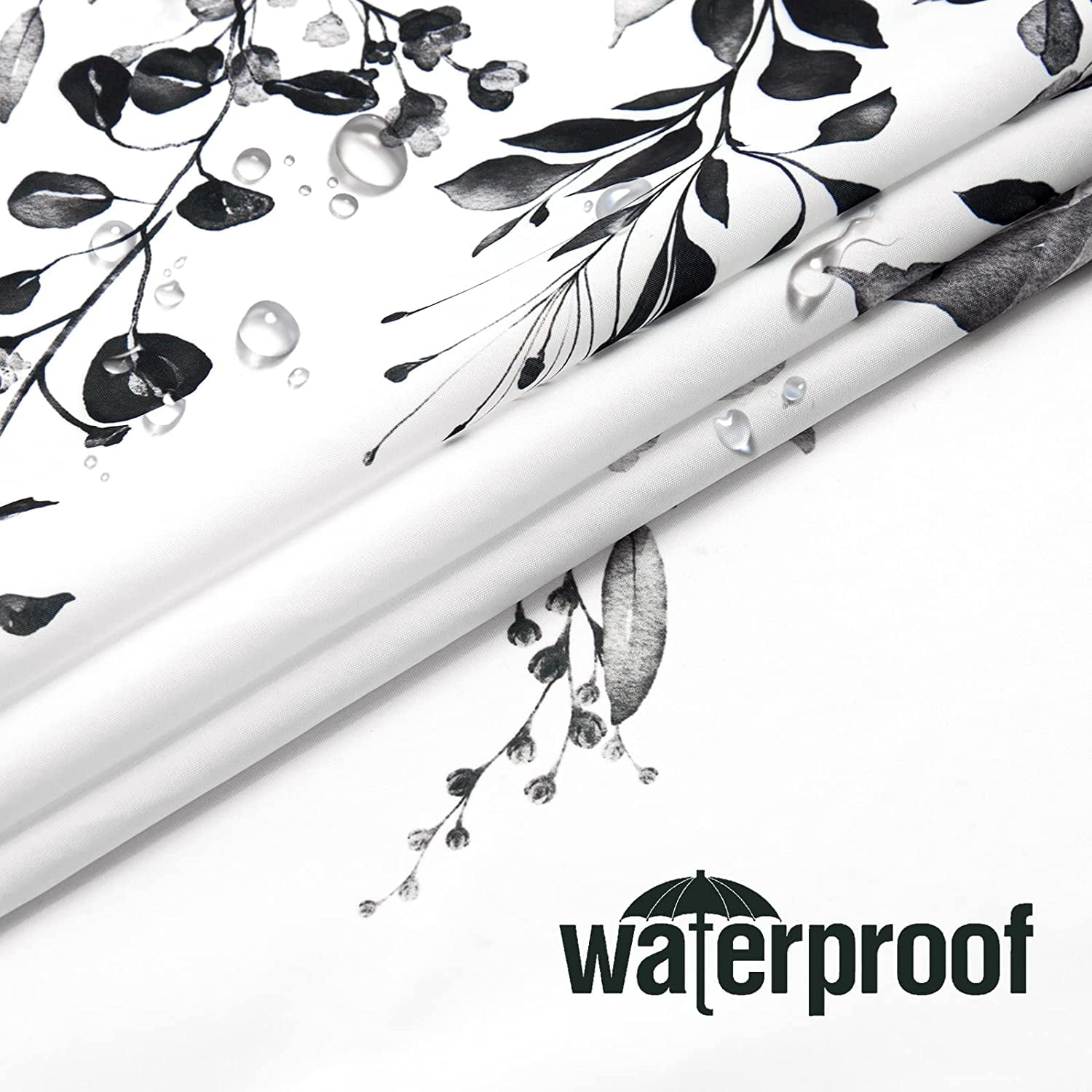 Small Stall Shower Curtain 36 x 72, Narrow Black and White Floral Shower Curtain, Watercolor Plant Eucalyptus Leaves Fabric Shower Curtain Set with Hooks