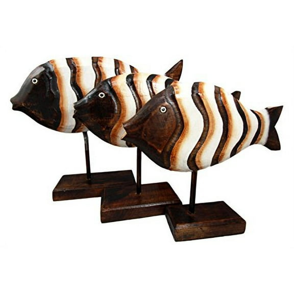 Balikraft Hand Made Wood Artisans "Ikan Tenggul" Large Swimming River Fish Family Set of 3 Decorative Figurines 13.25"H