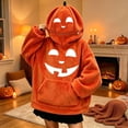 thumbnail image 2 of Kids Halloween Pumpkin Hoodie, Zip Face Cover Jack-o'-Lantern Long Sleeve Pullover Sweatshirt with Pocket, Soft Cozy Top for Boys Girls Trick-or-Treat(Orange1,7-8 Years), 2 of 8