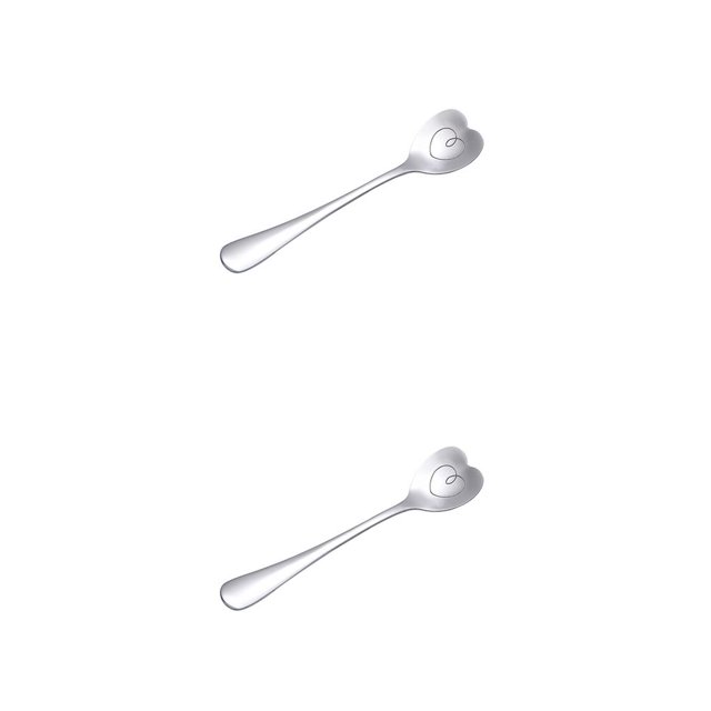 Yuarrent Cuchara de café, vajilla de acero para parejas, tenedor de postre decorativo, juego de herramientas largas para comer, cuchara Cuchara Corazón Liso 2Conjunto