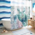 thumbnail image 5 of No Hook Shower Curtain, Teal Sea Turtle Shower Curtains for Bathroom with See Through Top Window, Summer Coastal Coral Ocean Grey Wooden Waterproof & Washable Bath Curtain Stall 48"x72", 5 of 9