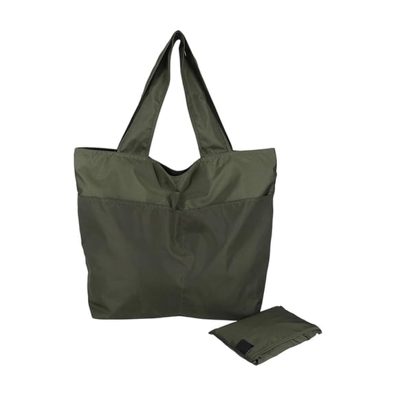 Army Green Zippered Foldable Nylon Shoulder Tote Bag Large Capacity For Travel Work