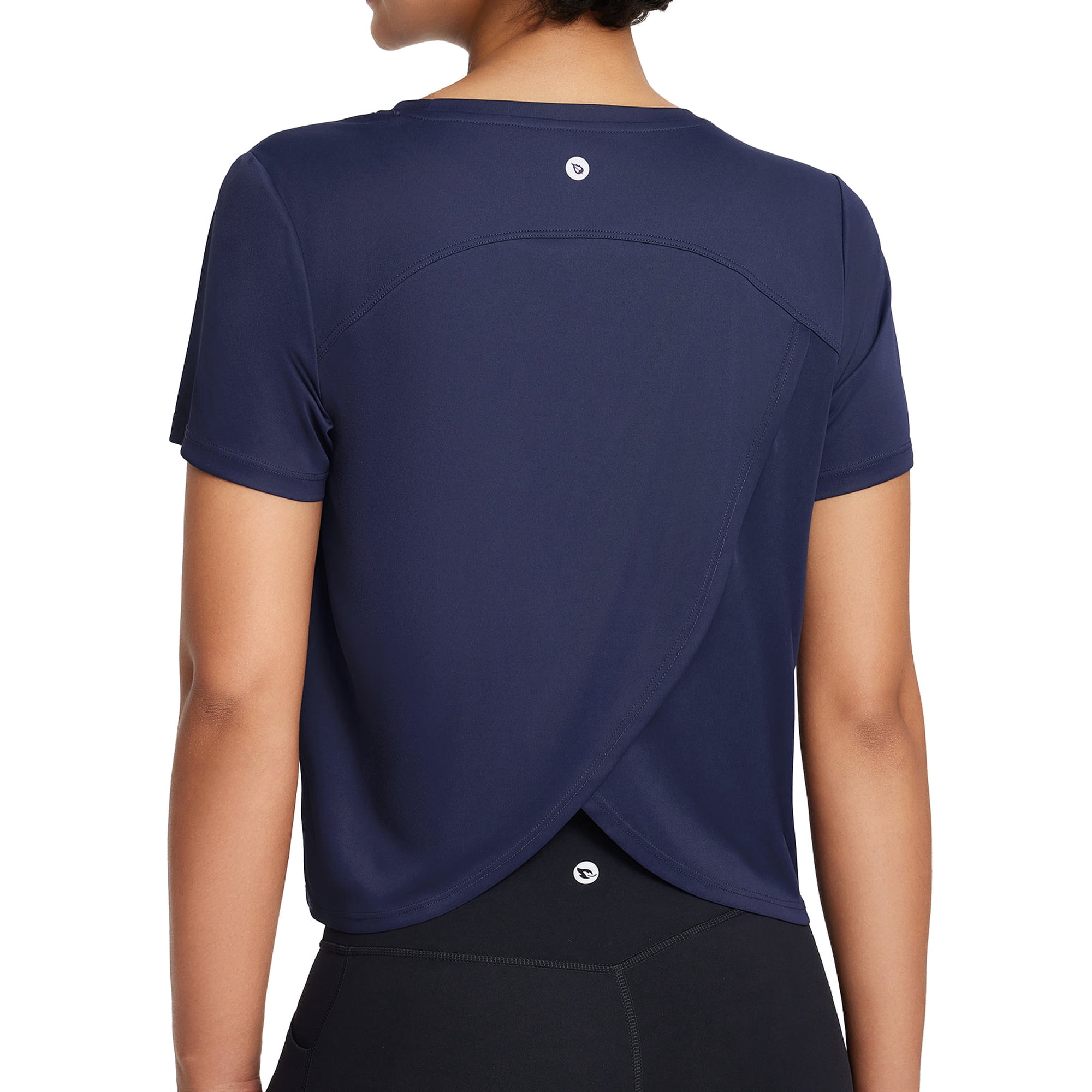 BALEAF Women's Workout Tops Athletic Shirts Cropped Short Sleeve Split Back Running Gym Quick Dry Sun Protection UPF 50+ Navy Blue L