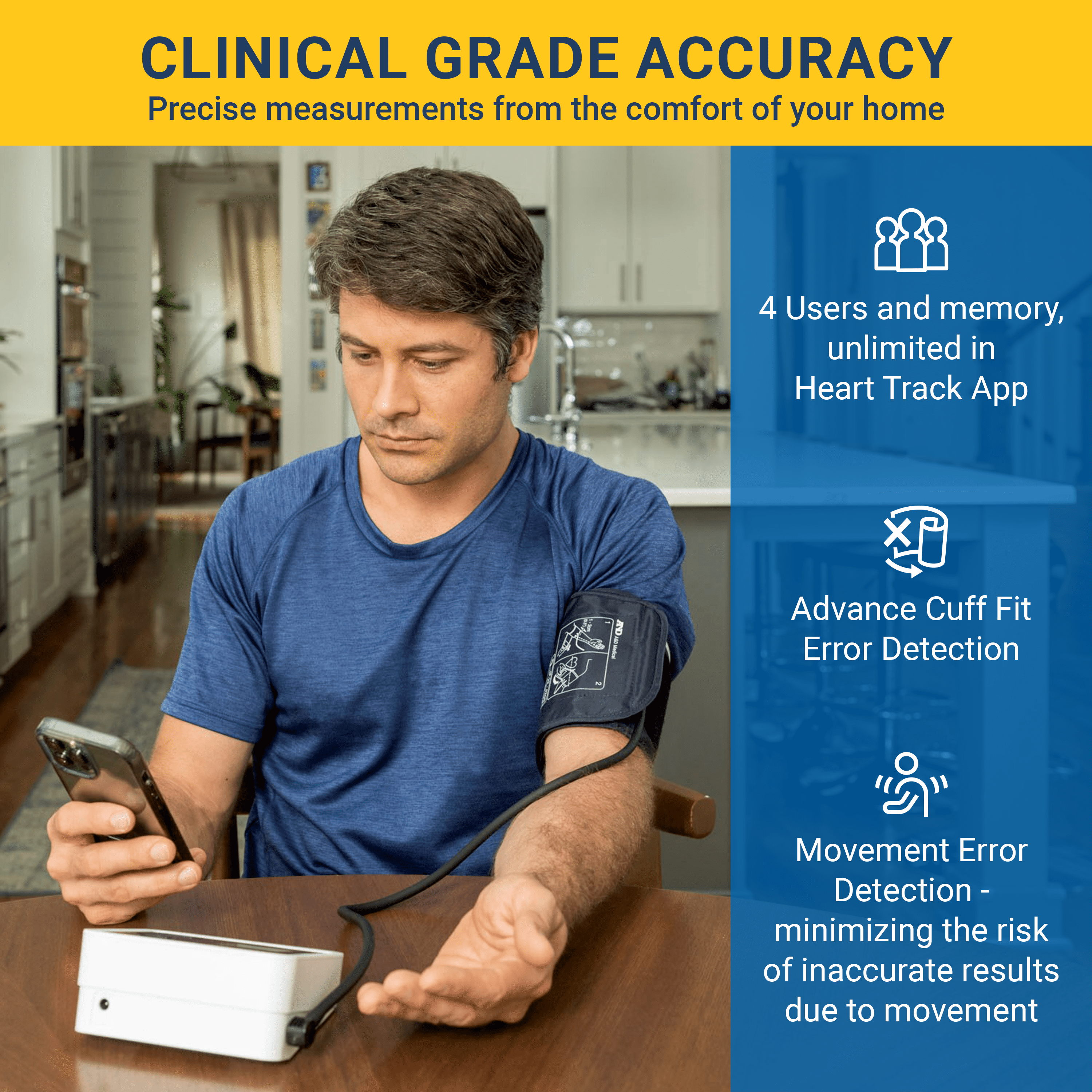 A&D Medical Bluetooth Blood Pressure Monitor, Upper Arm, Medium Cuff, Digital, Heart Rate Detection (UA-770BLE)