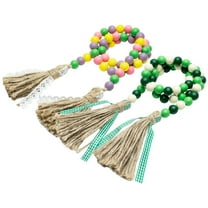 GROBRO7 Easter Wooden Bead Garland with Tassel for Tiered Tray Wreath, 2Pcs Vintage Beads Hanging Ornament for Home Party Decoration