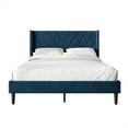thumbnail image 2 of Castle Place Sophisticated Wingback Velvet Upholstered Full Platform Bed, Navy Blue, 2 of 11