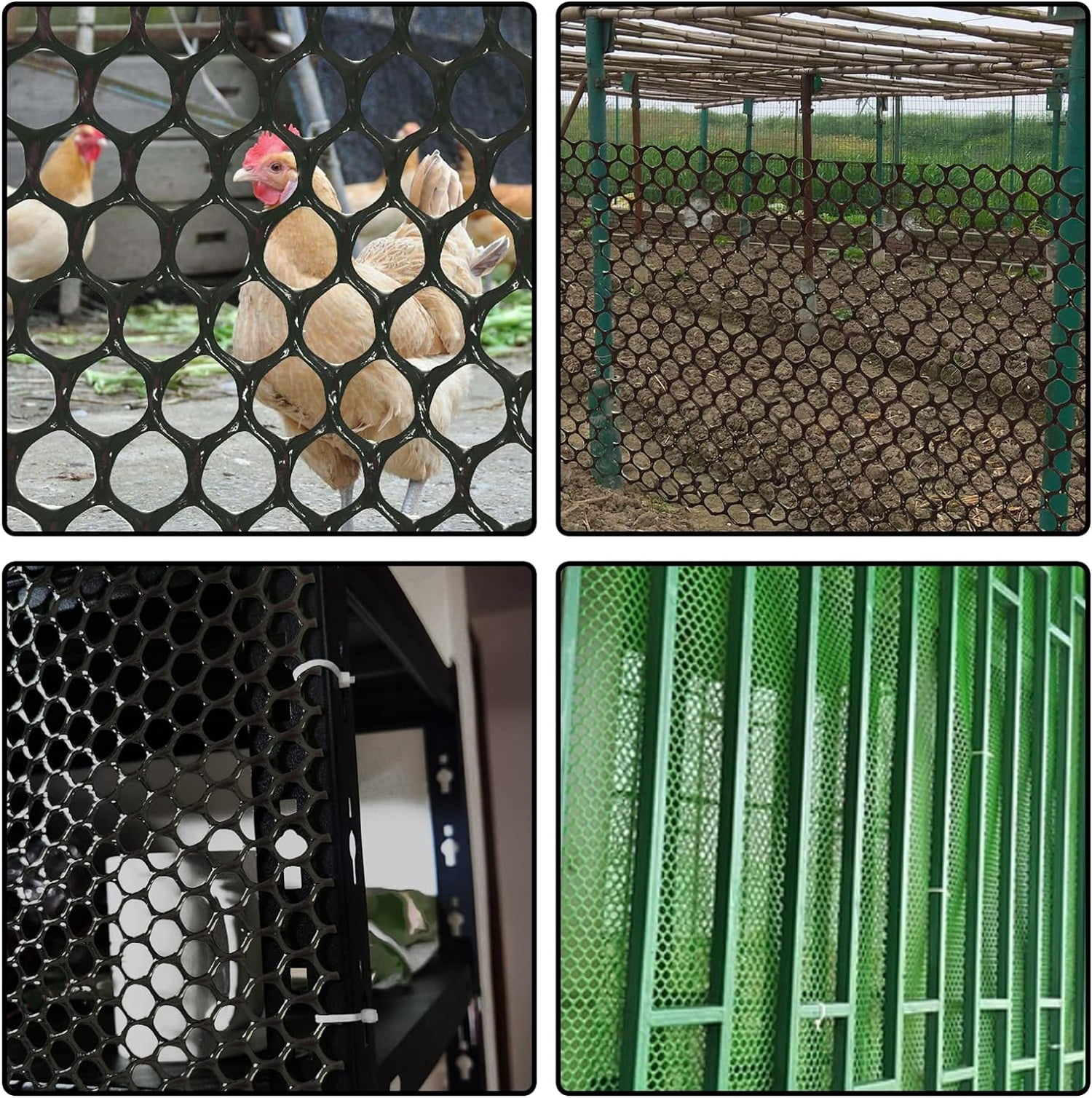 Plastic Chicken Wire Fencing, Plastic Garden Fencing with Twist Ties,15.7in x 16ft Black Poultry Fencing,Garden Netting, Chicken Wire Frame for Crafts, Floral Netting