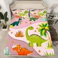 thumbnail image 2 of Homewish Girly Pink Dinosaur Twin Sheet Sets, Cute Woodland Wilfdlife Twin Fitted Sheet, Teens Kids Boys Girls Flat Sheet, Lightweight Room Decor, 3 Pieces, 2 of 7